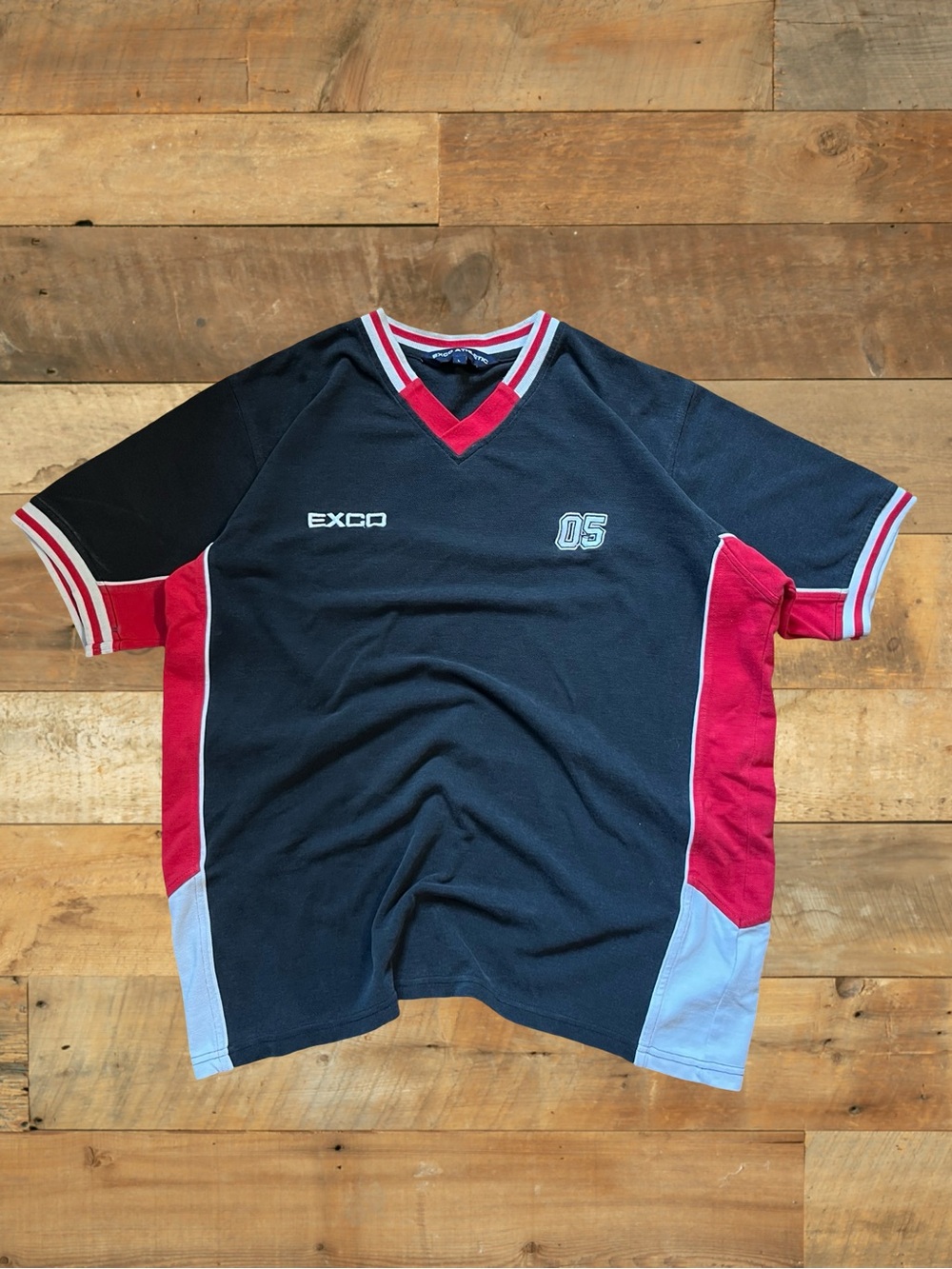 Y2K EXCO Athletic #05 Colourblock V-Neck Jersey Size Large